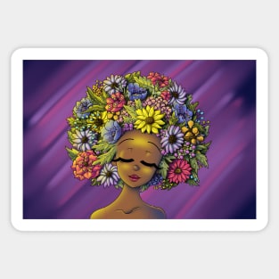 African American Woman and Flowery Hair Sticker